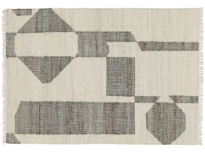 Handwoven Wool & Jute Rug with Geometric Block Pattern in Gray & Ivory – Flatweave