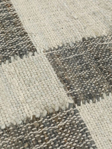 Handwoven Wool & Jute Rug with Geometric Block Pattern in Gray & Ivory – Flatweave