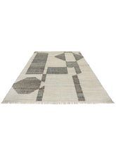 Load image into Gallery viewer, Handwoven Wool &amp; Jute Rug with Geometric Block Pattern in Gray &amp; Ivory – Flatweave
