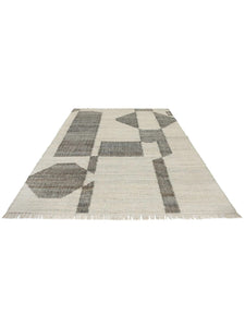 Handwoven Wool & Jute Rug with Geometric Block Pattern in Gray & Ivory – Flatweave