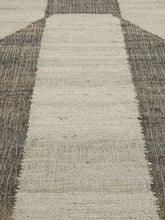 Load image into Gallery viewer, Handwoven Wool &amp; Jute Rug with Geometric Block Pattern in Gray &amp; Ivory – Flatweave
