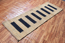 Load image into Gallery viewer, Handwoven Jute &amp; Wool Runner Rug – Natural &amp; Black Stripe Pattern
