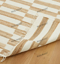 Load image into Gallery viewer, Handwoven Jute &amp; Wool Rug with Striped Checkerboard Pattern - Ivory &amp; Beige
