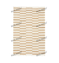 Load image into Gallery viewer, Handwoven Jute &amp; Wool Rug with Striped Checkerboard Pattern - Ivory &amp; Beige
