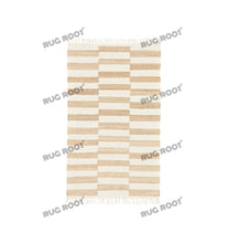 Load image into Gallery viewer, Handwoven Jute &amp; Wool Rug with Striped Checkerboard Pattern - Ivory &amp; Beige
