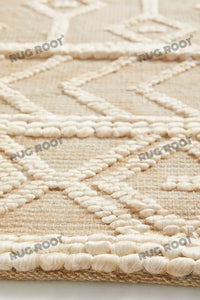 Handwoven Jute & Wool Rug with Diamond & Chevron Pattern in Natural Ivory – Flatweave