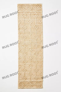 Handwoven Jute & Wool Rug with Diamond & Chevron Pattern in Natural Ivory – Flatweave