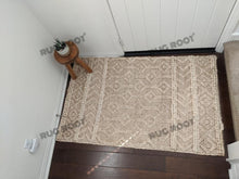 Load image into Gallery viewer, Handwoven Jute &amp; Wool Rug with Diamond &amp; Chevron Pattern in Natural Ivory – Flatweave
