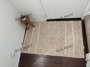 Handwoven Jute & Wool Rug with Diamond & Chevron Pattern in Natural Ivory – Flatweave