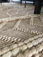 Load image into Gallery viewer, Handwoven Jute &amp; Wool Rug with Diamond &amp; Chevron Pattern in Natural Ivory – Flatweave
