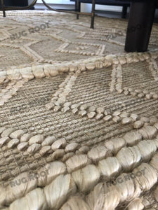 Handwoven Jute & Wool Rug with Diamond & Chevron Pattern in Natural Ivory – Flatweave