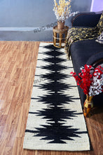 Load image into Gallery viewer, Handwoven Jute Runner Rug with Black Zigzag Tribal Pattern - Natural &amp; Black
