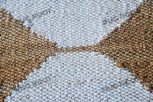Load image into Gallery viewer, Handwoven Jute &amp; Wool Rug with Diamond Motif – Natural &amp; White, Flatweave Style
