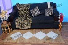Load image into Gallery viewer, Handwoven Jute &amp; Wool Rug with Diamond Motif – Natural &amp; White, Flatweave Style

