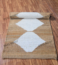 Load image into Gallery viewer, Handwoven Jute &amp; Wool Rug with Diamond Motif – Natural &amp; White, Flatweave Style
