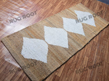 Load image into Gallery viewer, Handwoven Jute &amp; Wool Rug with Diamond Motif – Natural &amp; White, Flatweave Style
