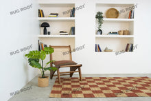 Load image into Gallery viewer, Handwoven Jute &amp; Wool Rug – Terracotta &amp; Natural Checkered Pattern
