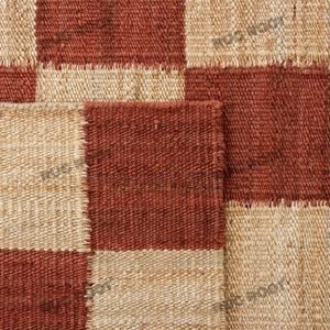 Handwoven Jute & Wool Rug – Terracotta & Natural Checkered Pattern
