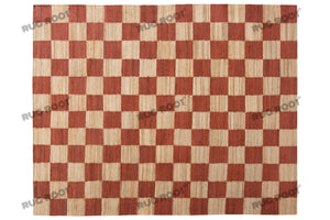 Handwoven Jute & Wool Rug – Terracotta & Natural Checkered Pattern