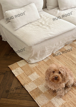 Load image into Gallery viewer, Handwoven Jute &amp; Wool Rug – Natural Beige with White Checkered Border
