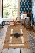 Load image into Gallery viewer, Handwoven Jute Rug Runner with Geometric Black &amp; White Design - Natural &amp; Black
