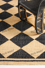 Load image into Gallery viewer, Handwoven Jute &amp; Wool Rug with Geometric Diamond Pattern - Natural &amp; Black
