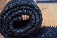 Load image into Gallery viewer, Handwoven Jute &amp; Wool Runner Rug – Natural &amp; Navy Blue Border Design
