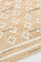 Load image into Gallery viewer, Handwoven Jute &amp; Wool Rug with Diamond Pattern - Natural &amp; Ivory
