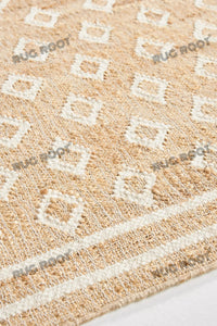 Handwoven Jute & Wool Rug with Diamond Pattern - Natural & Ivory