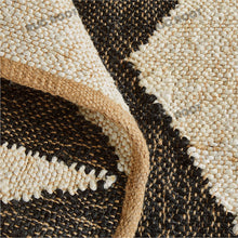 Load image into Gallery viewer, Handwoven Jute &amp; Wool Rug – Black &amp; Natural Geometric Diamond Pattern
