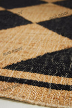 Load image into Gallery viewer, Handwoven Jute &amp; Wool Rug with Geometric Diamond Pattern - Natural &amp; Black
