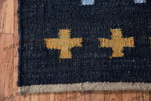 Load image into Gallery viewer, Handwoven Jute &amp; Wool Runner Rug – Black with Gold &amp; White Cross Pattern
