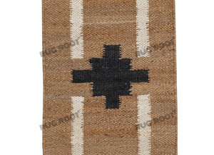Handwoven Jute Rug Runner with Geometric Black & White Design - Natural & Black