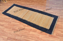 Load image into Gallery viewer, Handwoven Jute &amp; Wool Runner Rug – Natural &amp; Navy Blue Border Design
