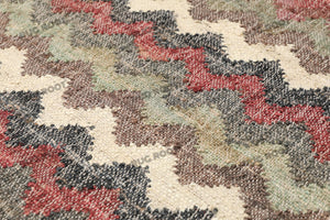 Handwoven Wool & Jute Rug with Zigzag & Chevron Pattern - Multicolor