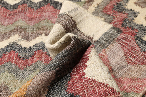 Handwoven Wool & Jute Rug with Zigzag & Chevron Pattern - Multicolor