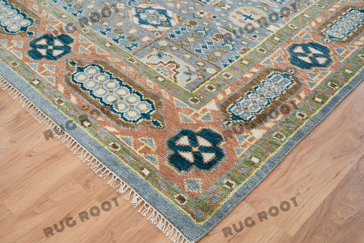 Silver & Grey Oriental Hand-Knotted Rug with Rust Border | Artisan ...