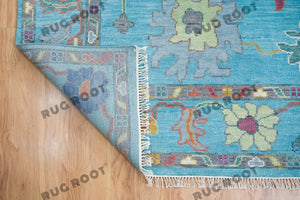 Sultan's Garden | Handwoven Turkish Oushak Rug with Floral Motifs | Blue, Green, Magenta, Gold