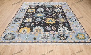 Modern Drama | Black & Blue Oushak Rug with Vibrant Touches