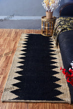 Load image into Gallery viewer, Handwoven Jute &amp; Black Geometric Pattern Runner – Natural &amp; Black
