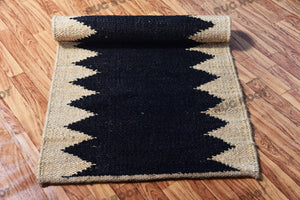 Handwoven Jute & Black Geometric Pattern Runner – Natural & Black