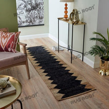 Load image into Gallery viewer, Handwoven Jute &amp; Black Geometric Pattern Runner – Natural &amp; Black
