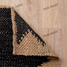 Load image into Gallery viewer, Handwoven Jute &amp; Black Geometric Pattern Runner – Natural &amp; Black
