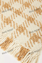 Load image into Gallery viewer, Handwoven Jute &amp; Wool Rug with Gingham Check Pattern in Natural &amp; White – Flatweave
