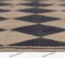 Load image into Gallery viewer, Handwoven Jute &amp; Wool Rug with Diamond Checkered Pattern in Black &amp; Natural – Flatweave
