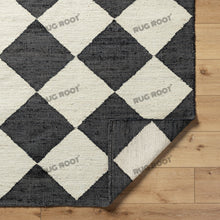 Load image into Gallery viewer, Handwoven Jute &amp; Wool Rug with Geometric Diamond Design - Black &amp; Ivory

