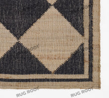 Load image into Gallery viewer, Handwoven Jute &amp; Wool Rug with Diamond Checkered Pattern in Black &amp; Natural – Flatweave
