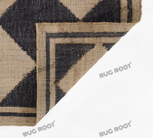 Handwoven Jute & Wool Rug with Diamond Checkered Pattern in Black & Natural – Flatweave