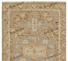 Load image into Gallery viewer, Handwoven Wool &amp; Jute Rug with Antique Medallion Pattern in Beige &amp; Blue – Flatweave
