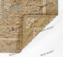 Load image into Gallery viewer, Handwoven Wool &amp; Jute Rug with Antique Medallion Pattern in Beige &amp; Blue – Flatweave
